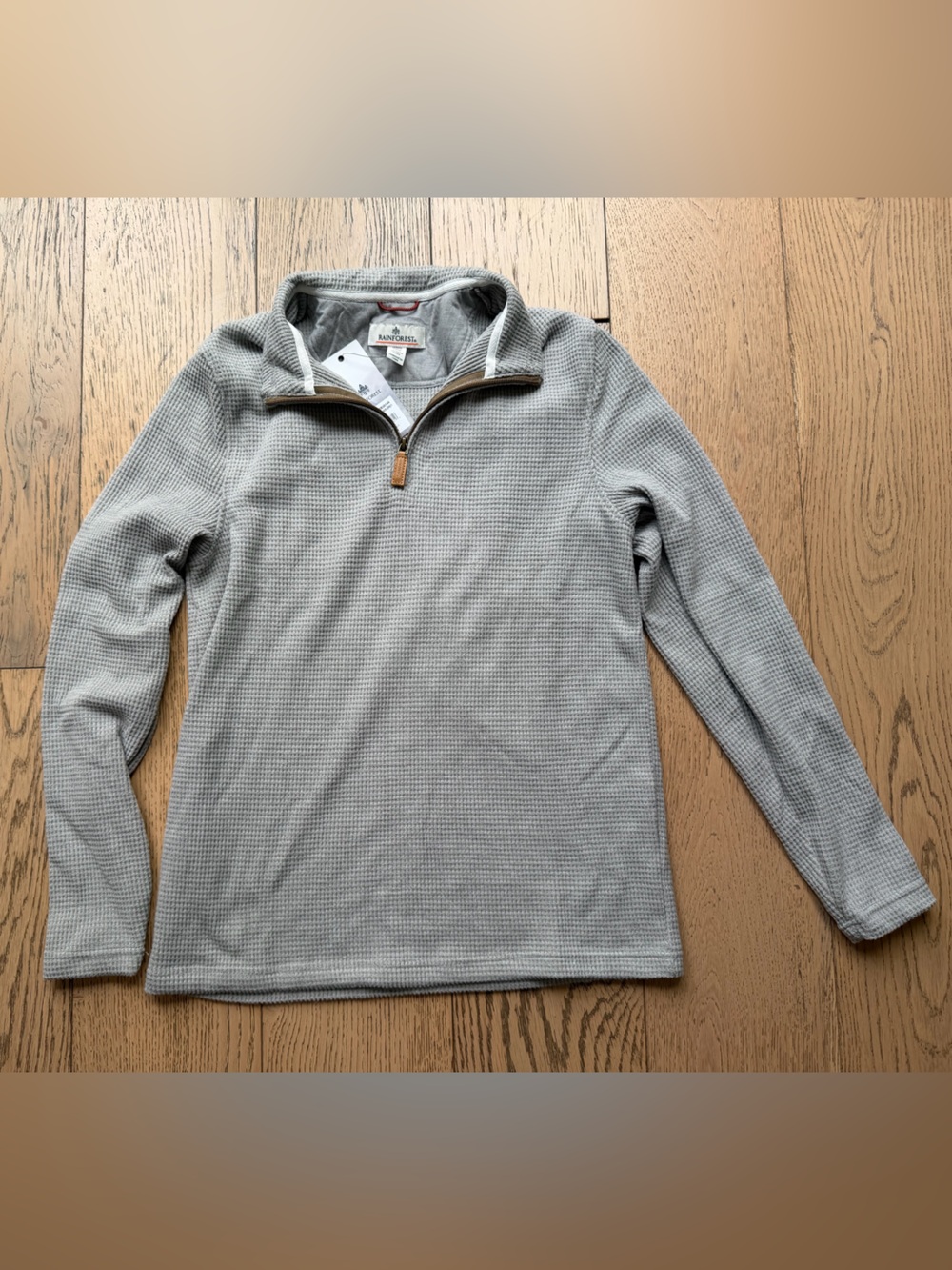 RAINFOREST Men's Lightweight Gray Waffle Knit Quarter Zip Long Sleeves Size M